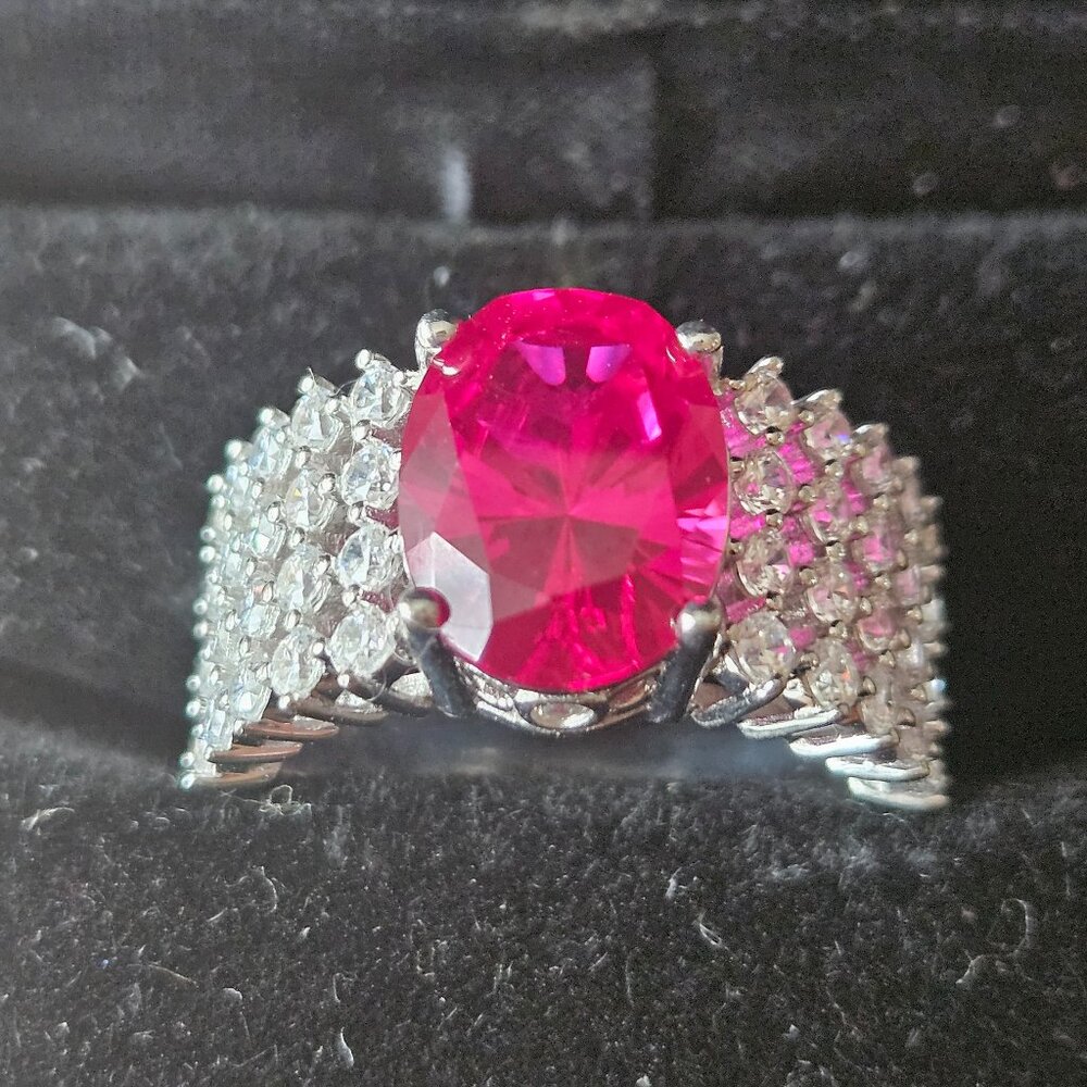 NWOT Sterling Silver and Ruby and Clear CZ Statement Ring